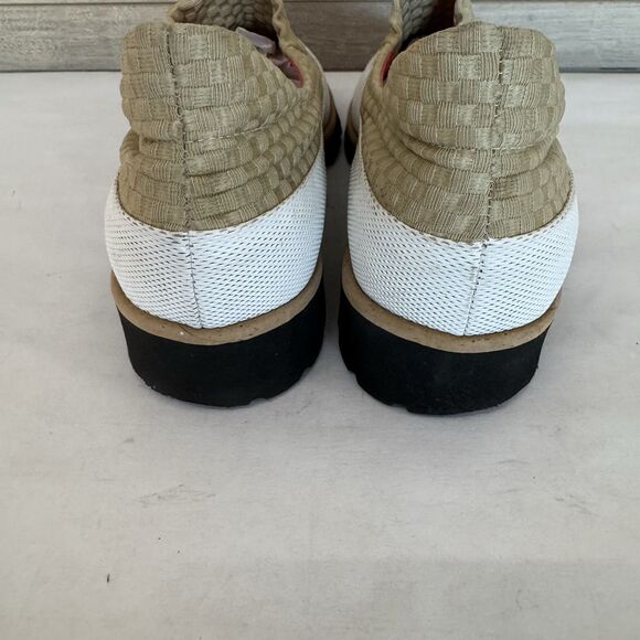 Pas de Rouge Tan & White Stretch Fabric Slip‎ On Flat Shoes Women EU 38.5 US 7.5 - Picture 11 of 16